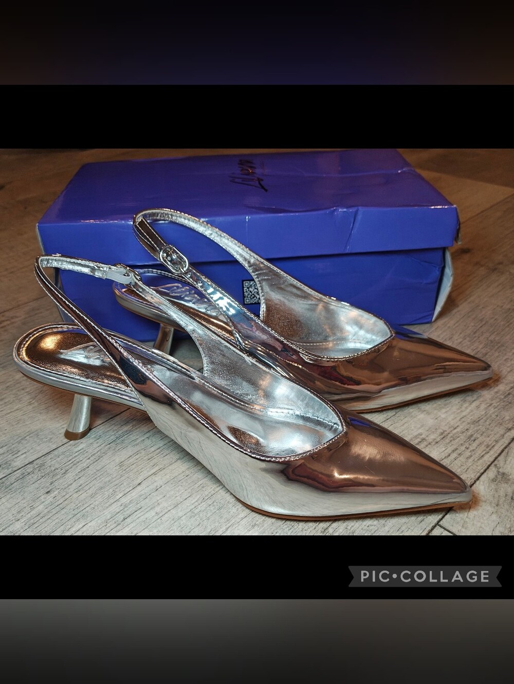 ✨NEW IN BOX Liliana "Penny-3" Metallic Silver Pointy Toe Slingback Kitten Heels